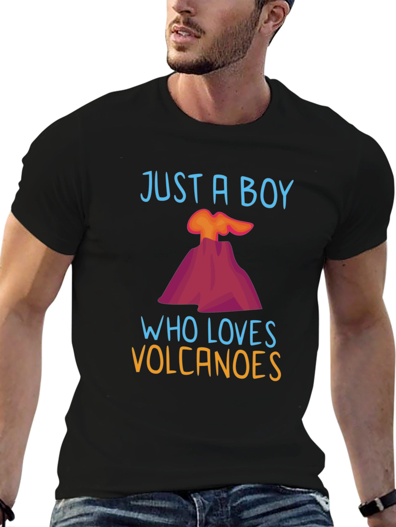 Black Volcano Lover Graphic Tee - Just a Boy Who Loves Volcanoes T-Shirt view 6