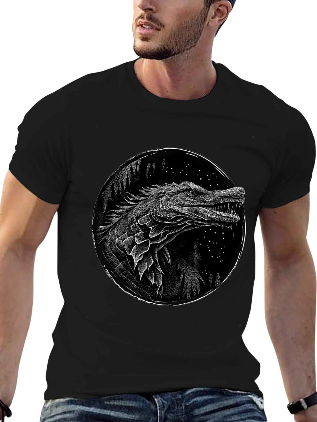 Black Crocodile Graphic Print T-Shirt - Black view 6