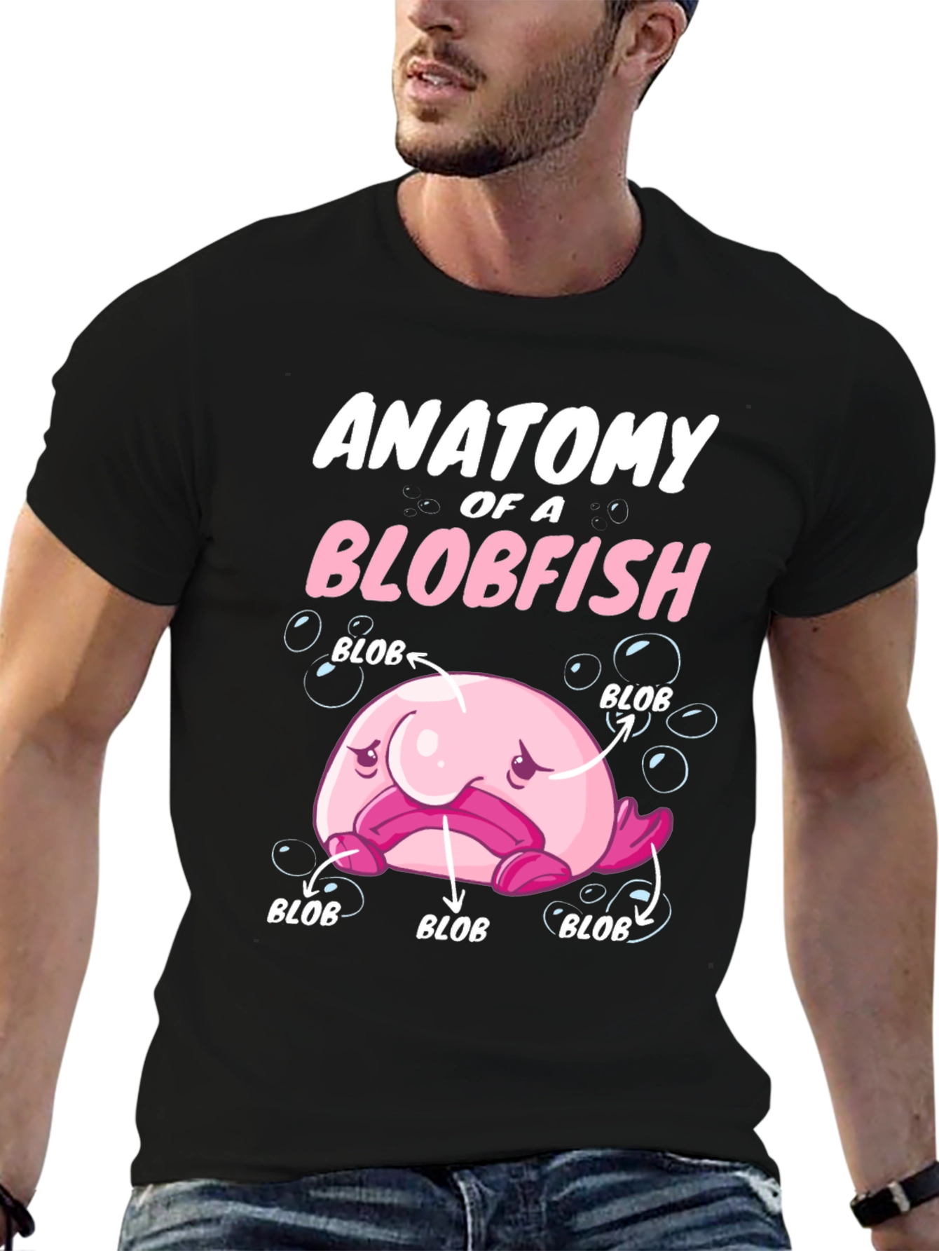 Black Anatomy of a Blobfish Graphic T-Shirt view 6
