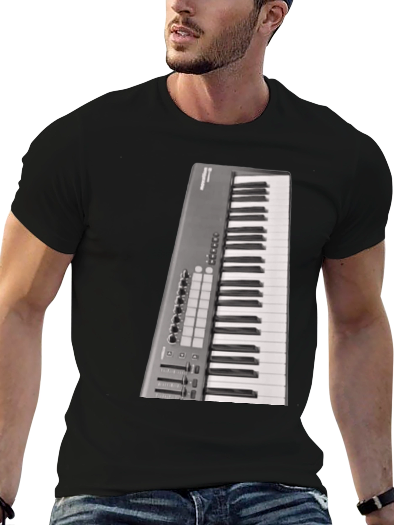 Black Keyboard T-Shirt Musician Graphic Tee view 6