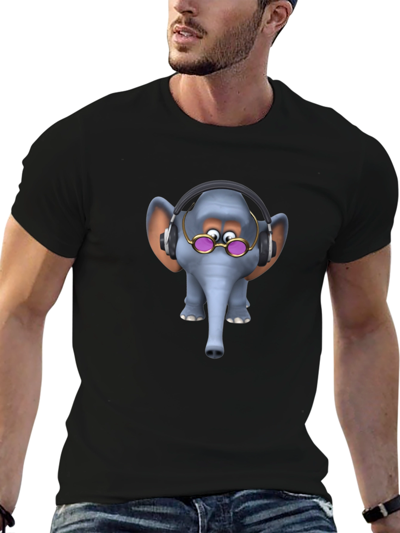 Black Elephant Cartoon T-Shirt - Fun Graphic Tee view 6