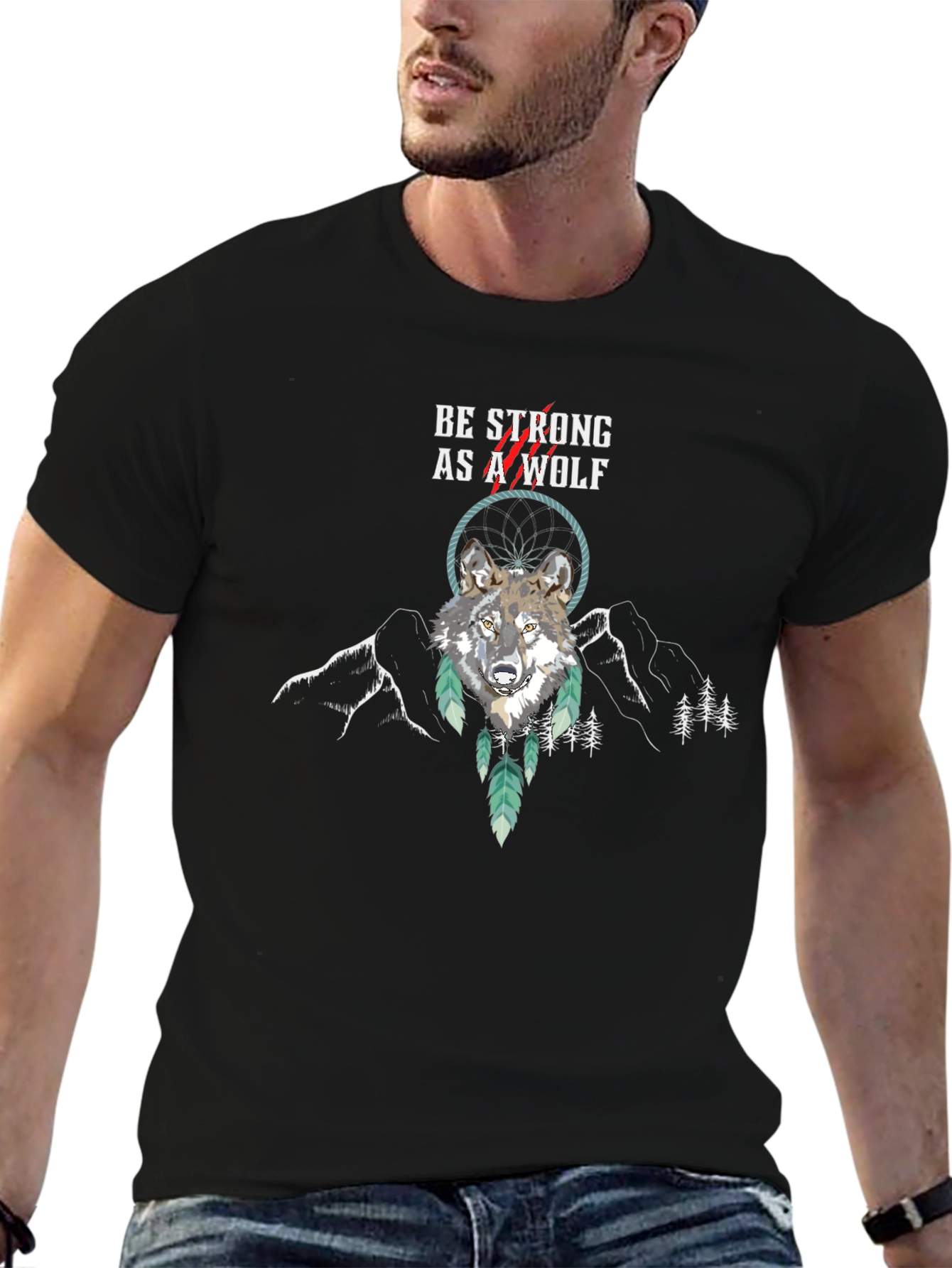Black Be Strong Wolf Graphic Tee view 6