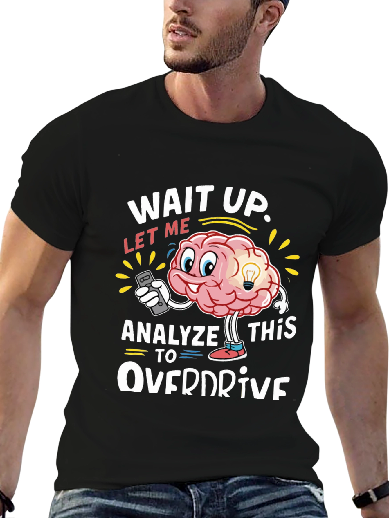 Black Brain Analyze Funny Overdrive Black T-Shirt view 6
