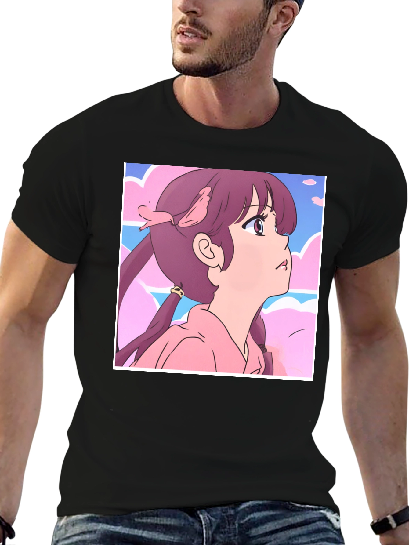 Black Anime Girl Graphic T-Shirt - Casual Black Tee view 6