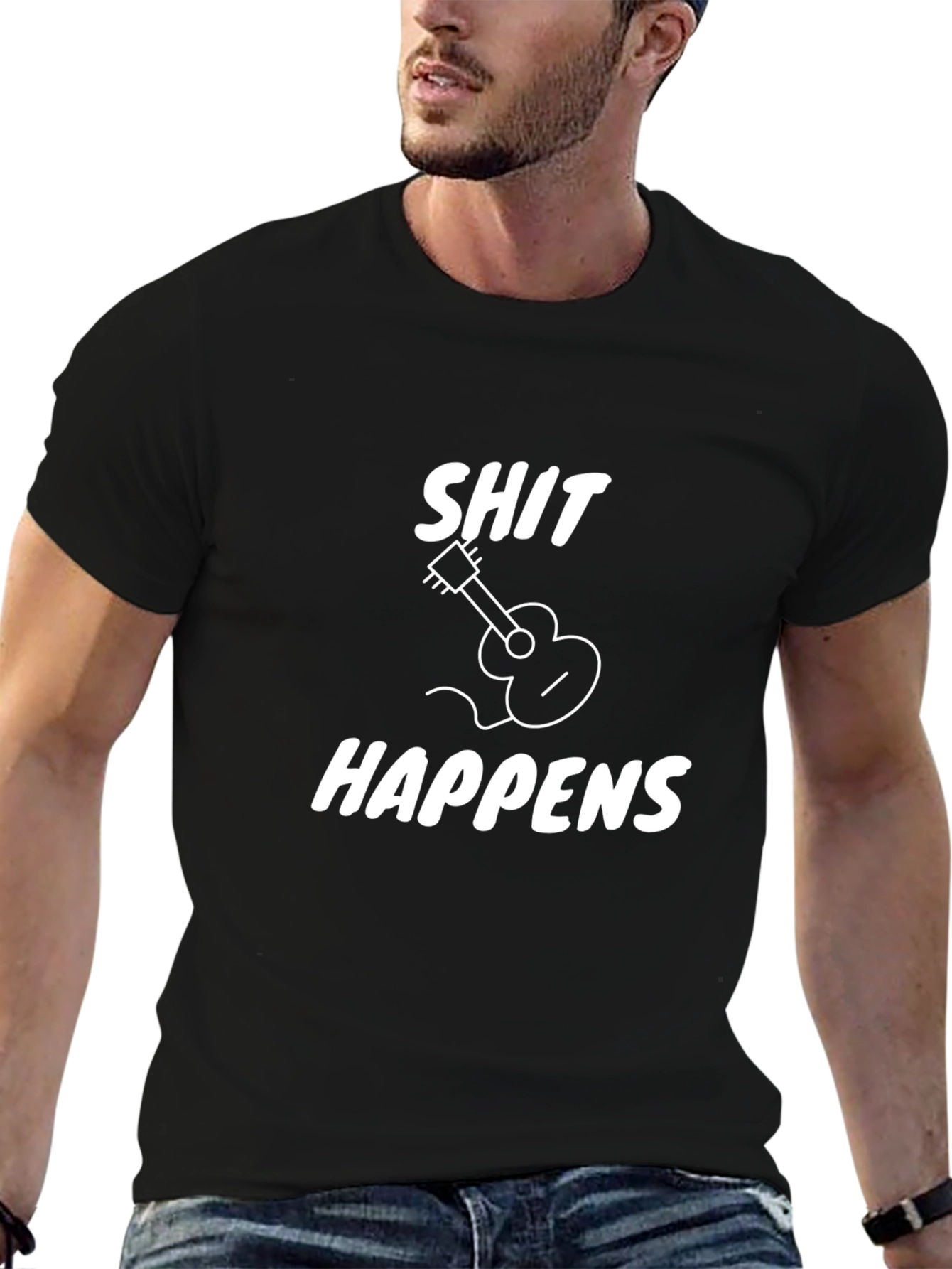 Black Shit Happens Guitar Graphic T-Shirt view 6