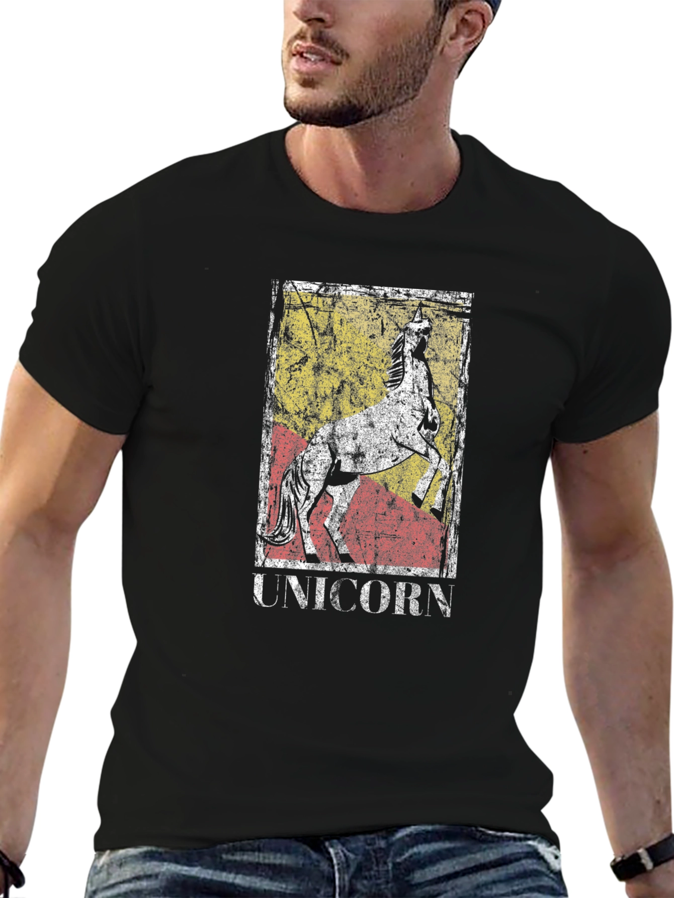 Black Vintage Style Unicorn Graphic T-Shirt view 6