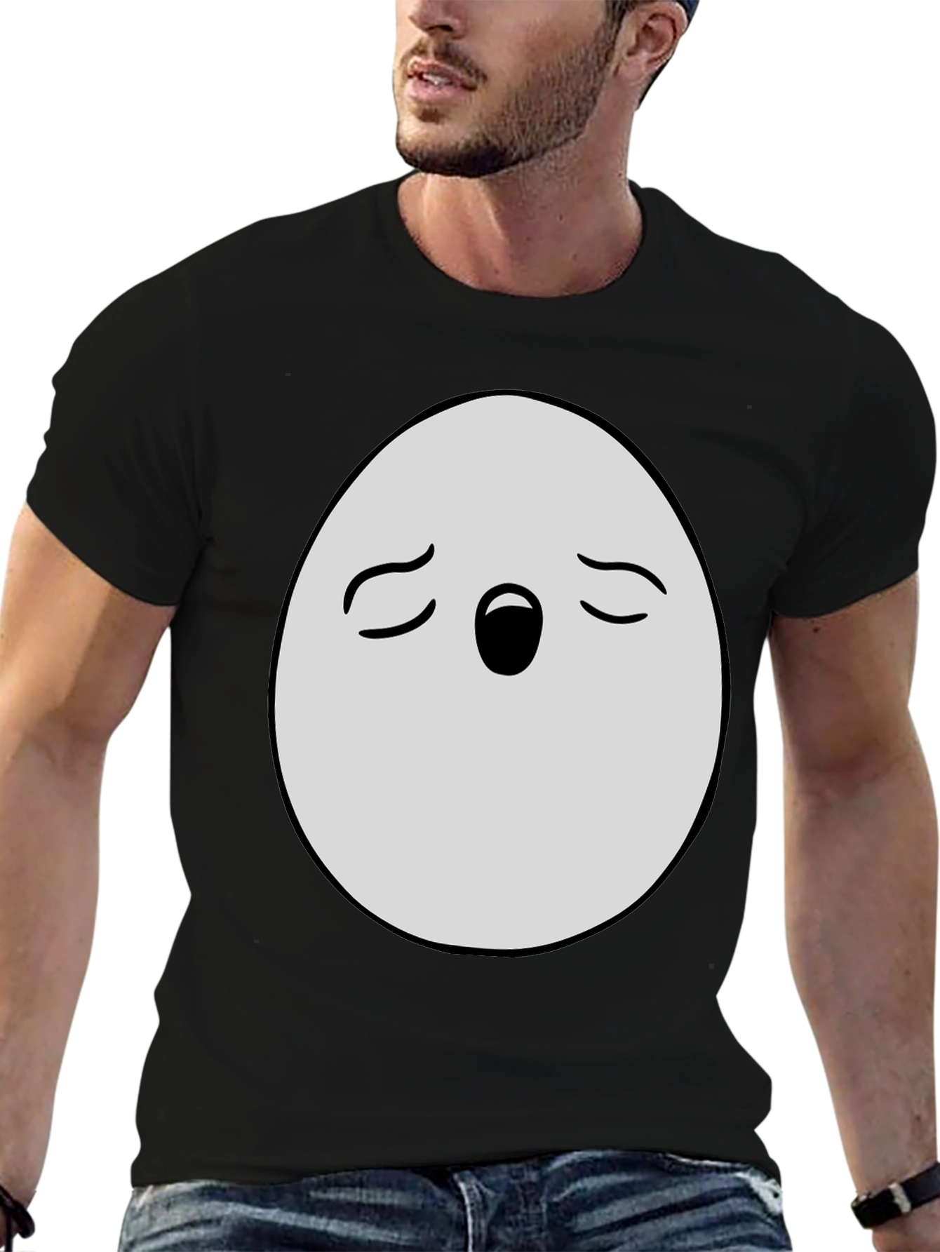 Black Funny Egg Face Graphic T-Shirt - Black Cotton Blend view 6
