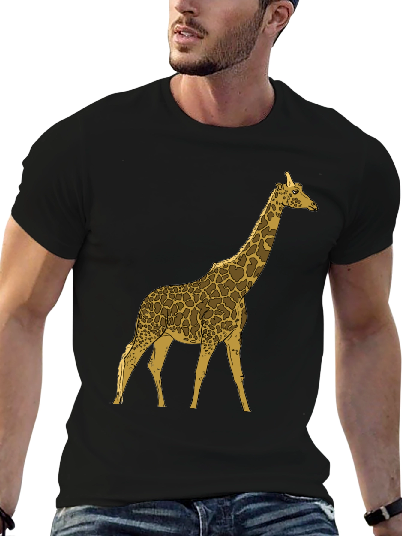 Black Giraffe Graphic Print Black Crew Neck T-Shirt view 6