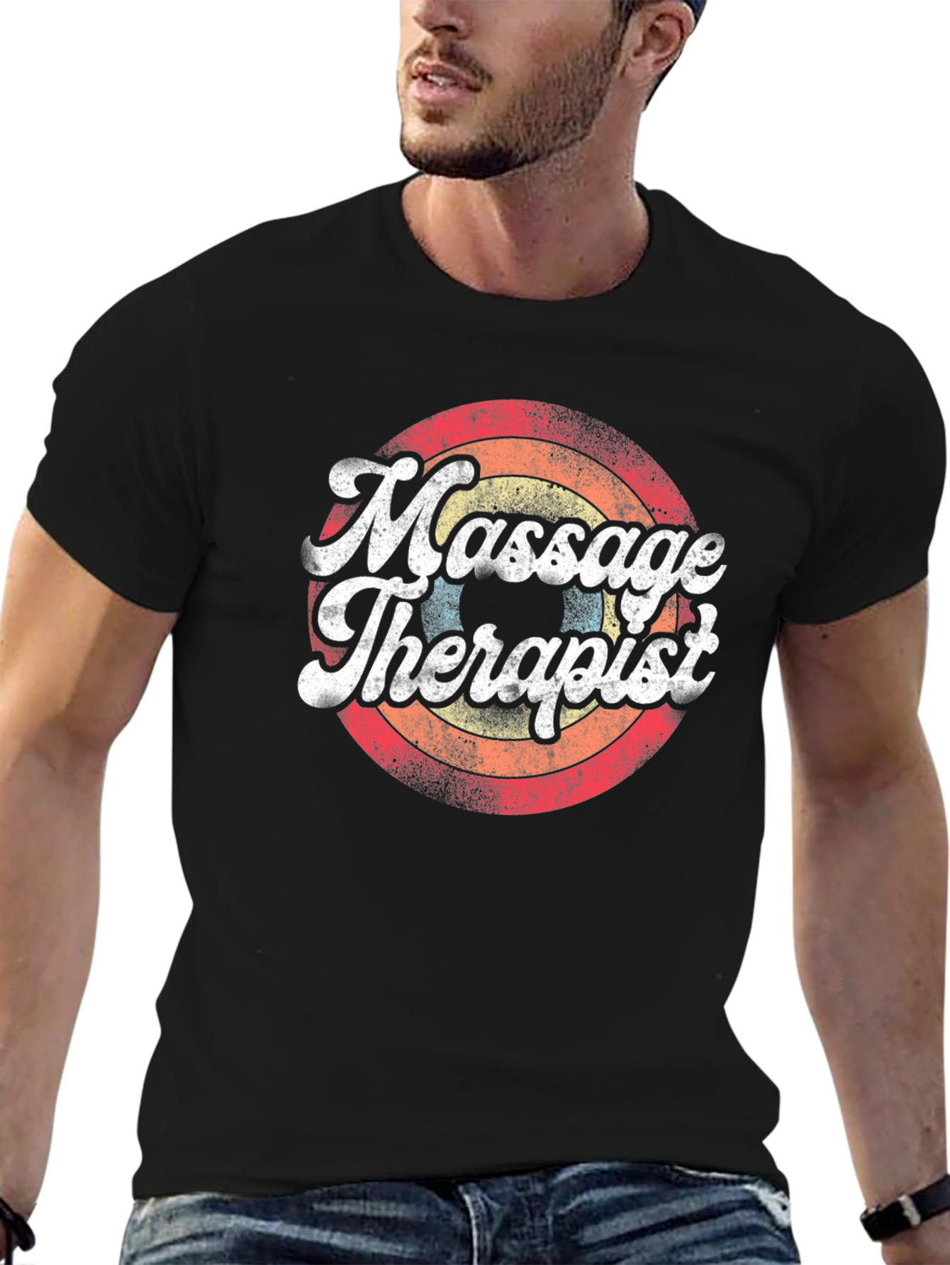 Black Massage Therapist Vintage Style Graphic T-Shirt view 6