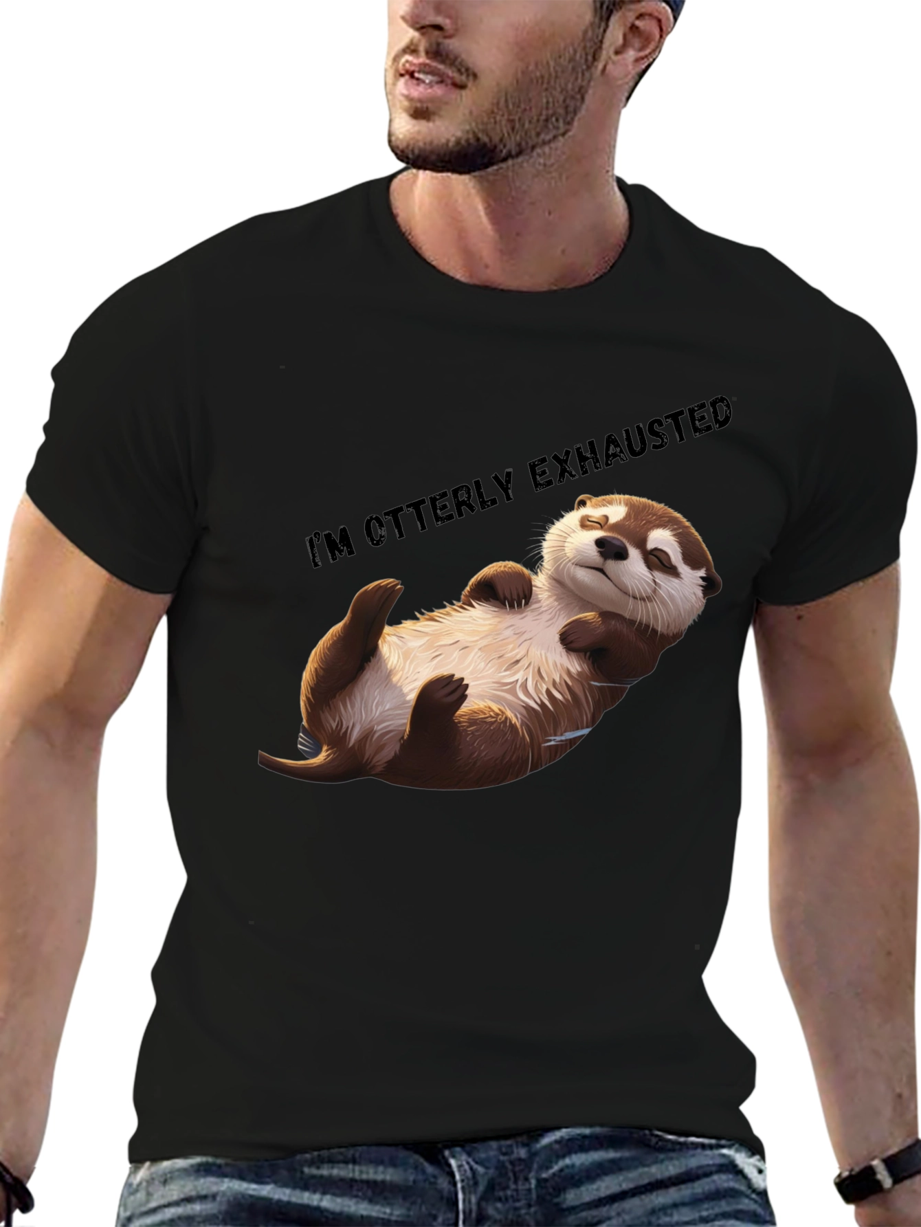 Black Otterly Exhausted T-Shirt - Comfy Casual Wear view 6