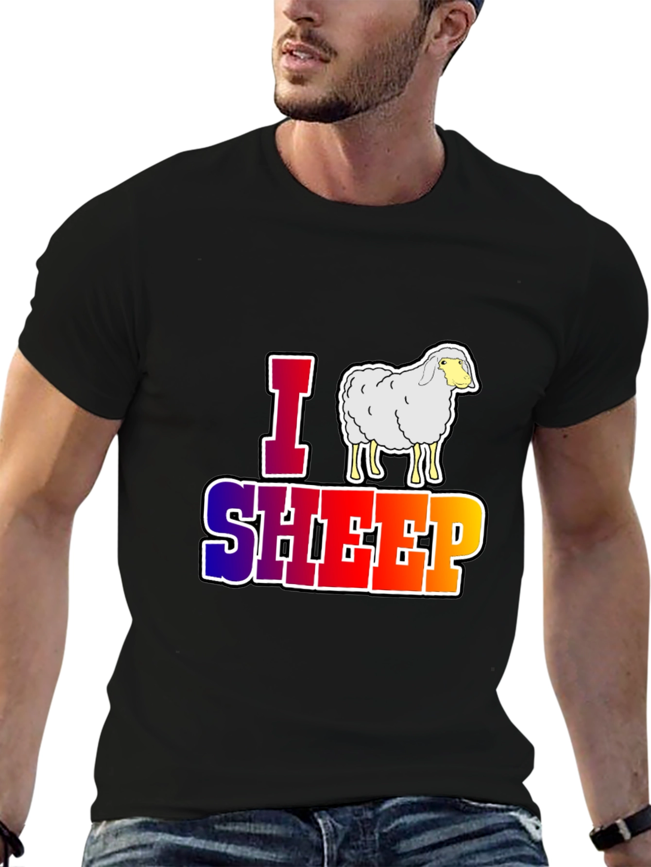 Black I Love Sheep Graphic T-Shirt - Unique Animal Lover Design view 6