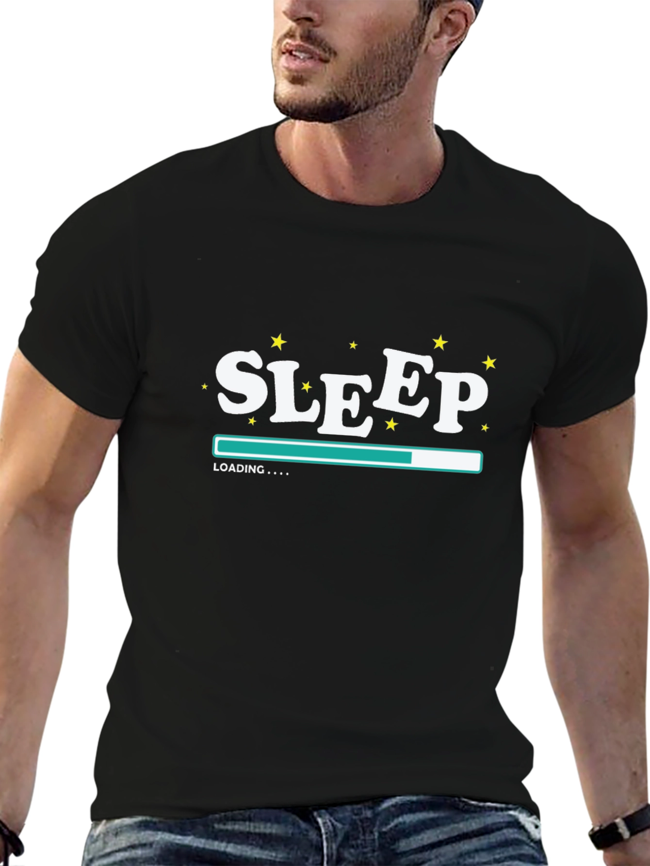 Black Sleep Loading T-Shirt - Black Relaxed Fit Tee view 6