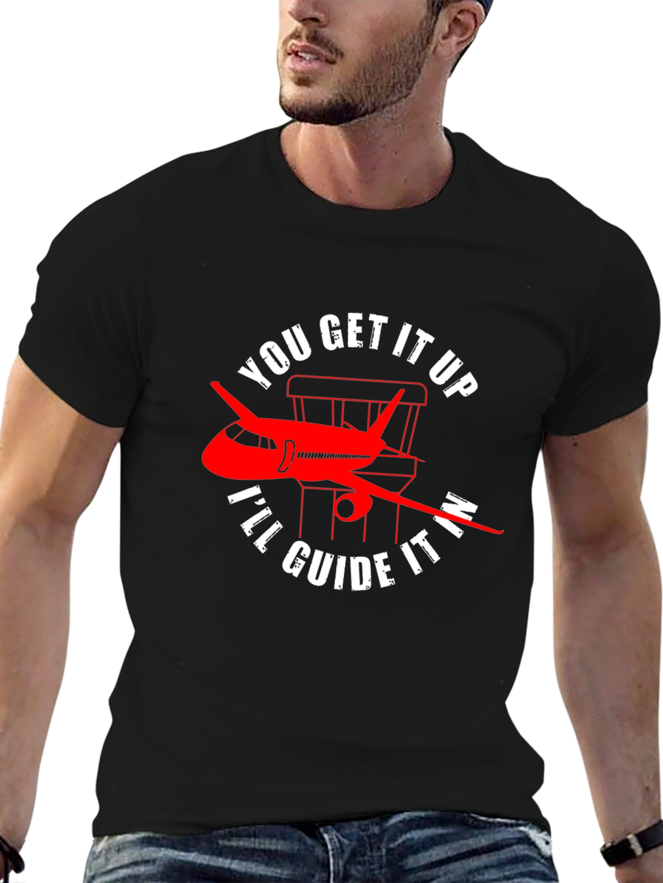 Black Pilot Guide Airplane T-Shirt view 6
