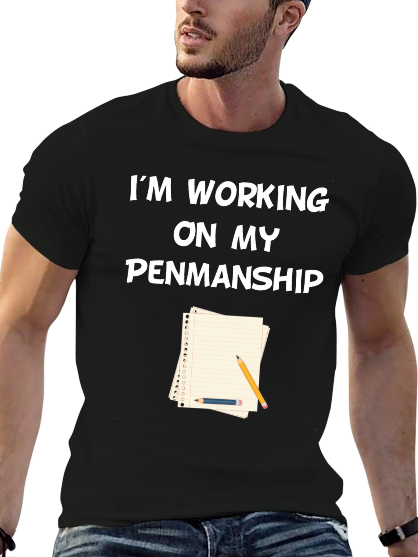 Black Working on My Penmanship Graphic Tee view 6