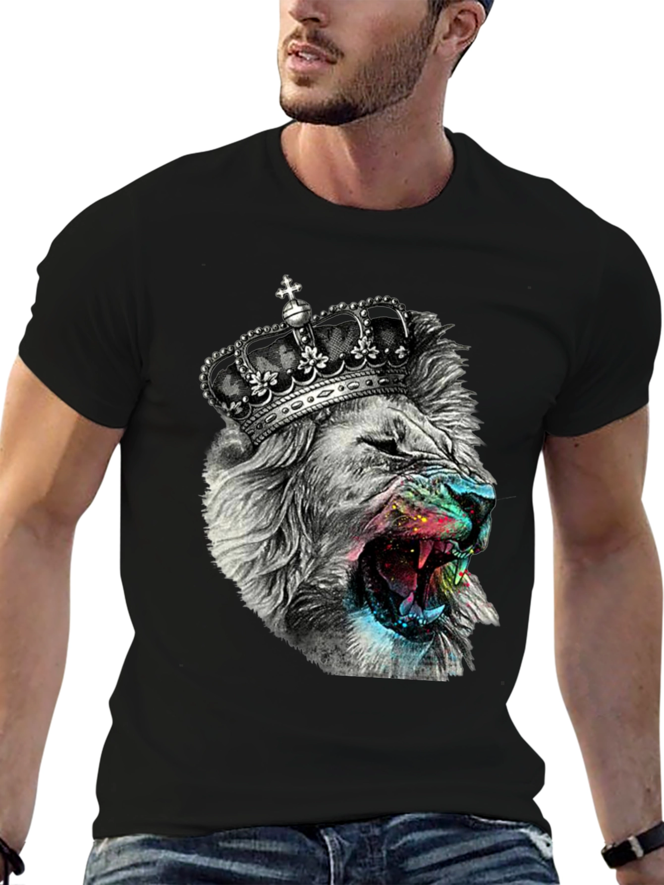 Black King Lion Graphic T-Shirt - Black view 6