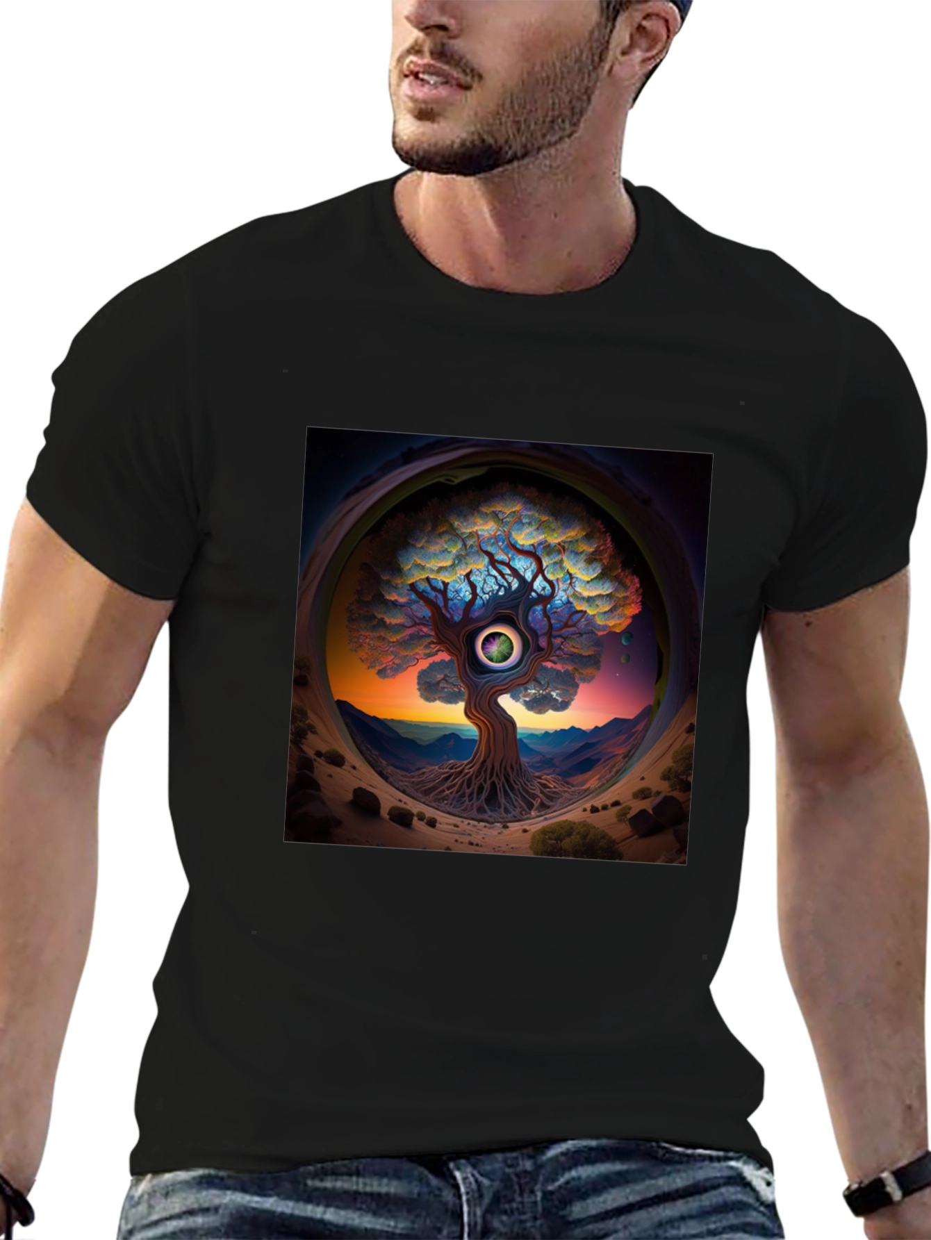 Black Third Eye Tree Graphic Tee - Unique Design view 6