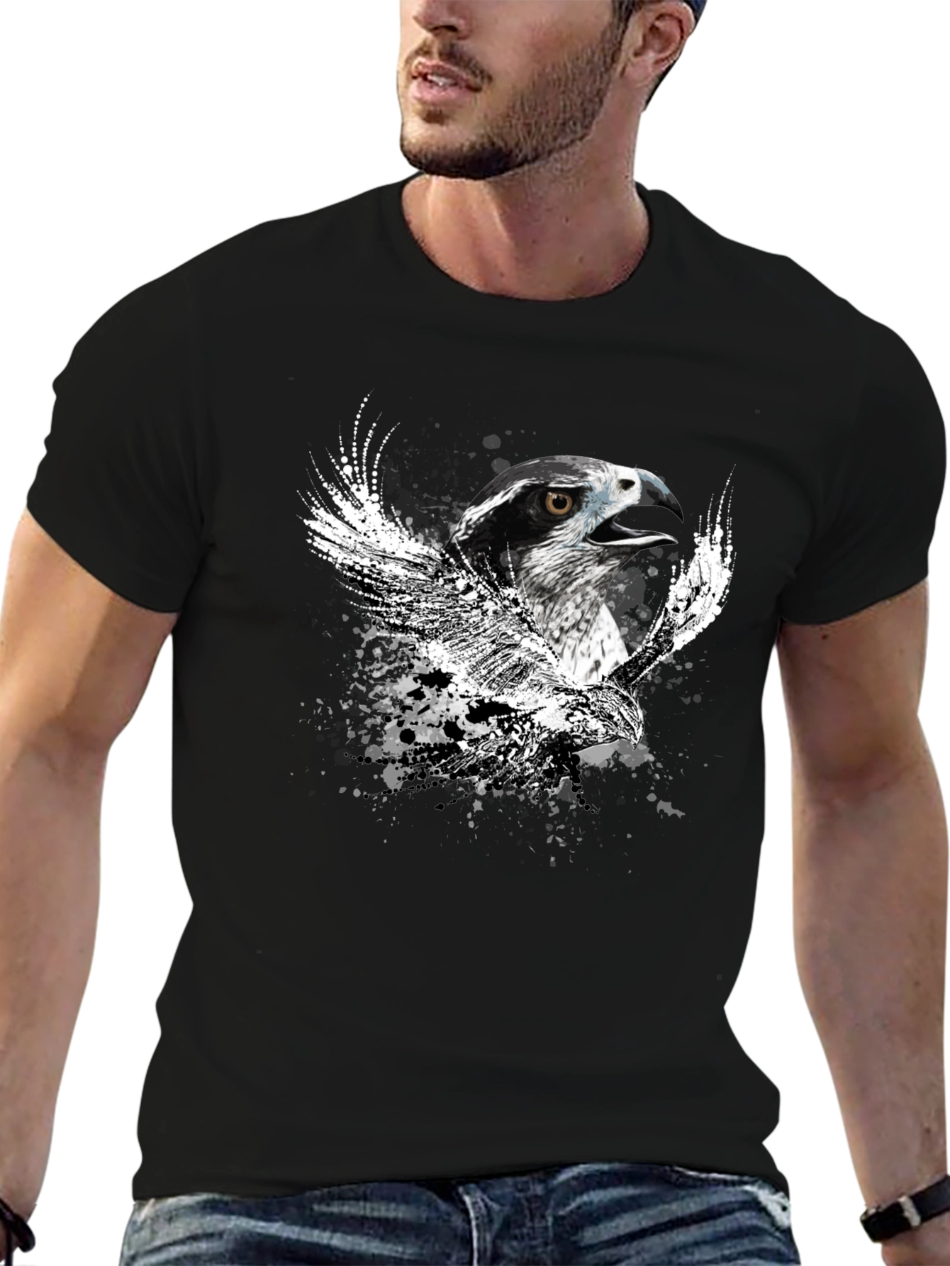 Black Black T-Shirt with Eagle Graphic view 6