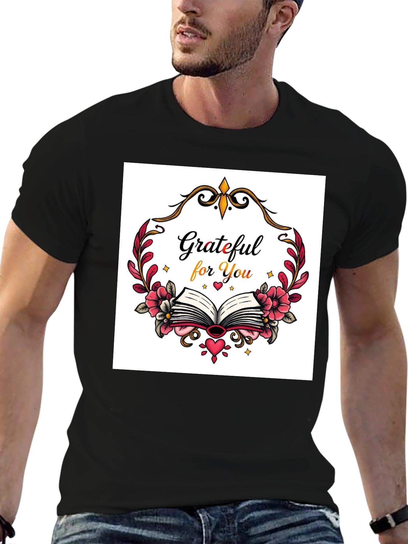 Black Grateful For You Graphic T-Shirt view 6