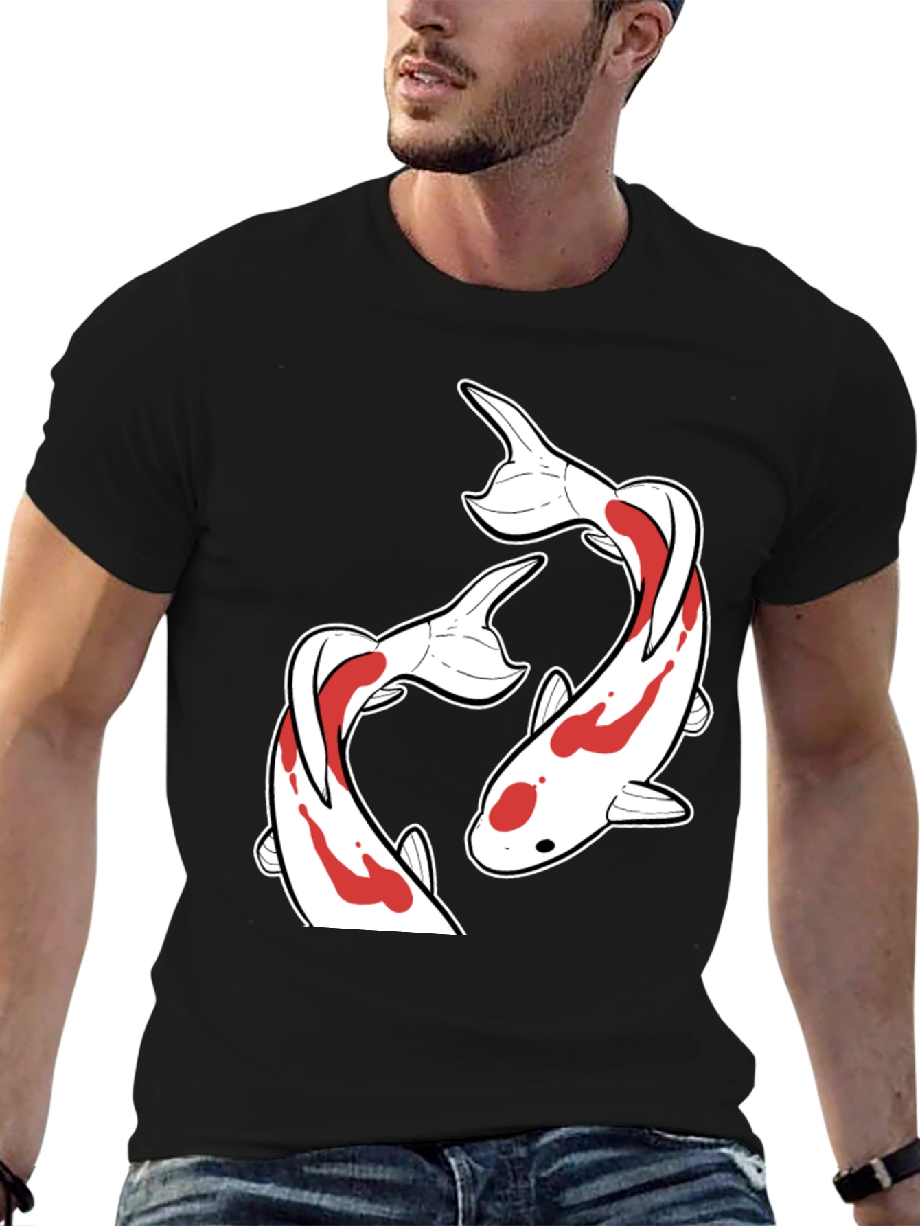 Black Koi Fish Graphic T-Shirt - Black Crew Neck view 6