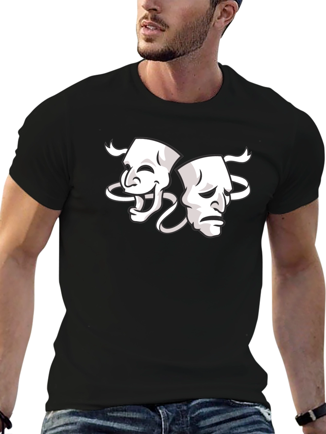 Black Comedy and Tragedy Masks Graphic Tee view 6