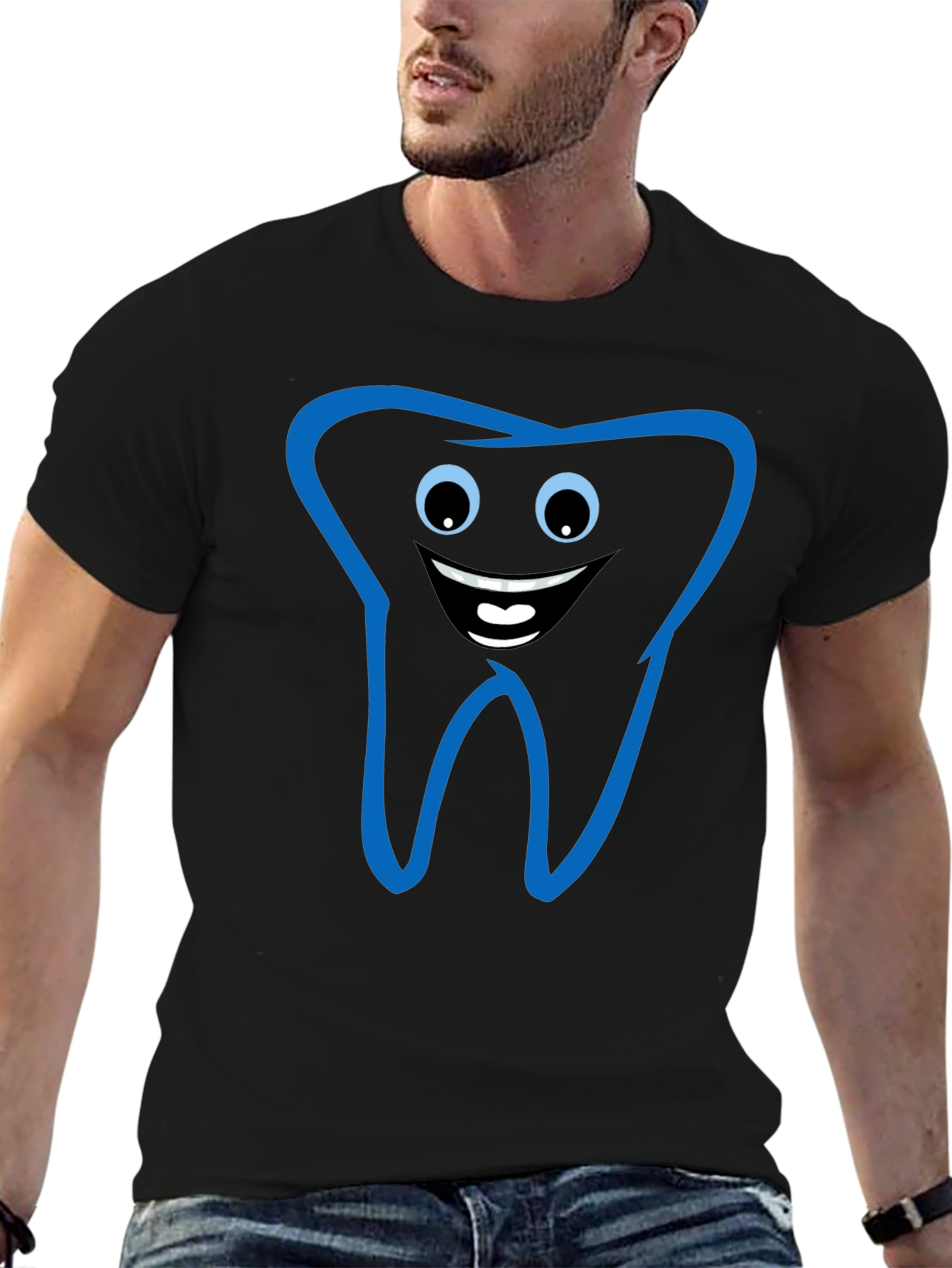 Black Funny Tooth Graphic Tee - Black Cotton T-Shirt view 6