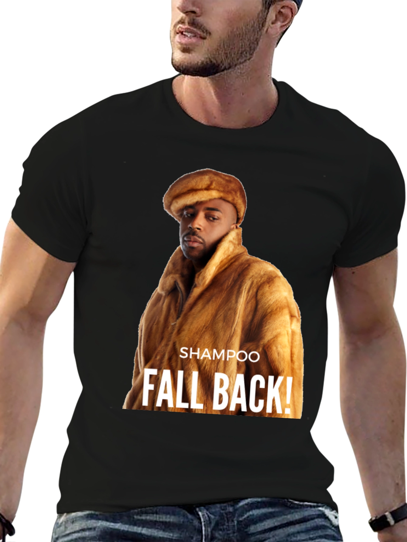 Black "Shampoo Fall Back!" Graphic T-Shirt view 6