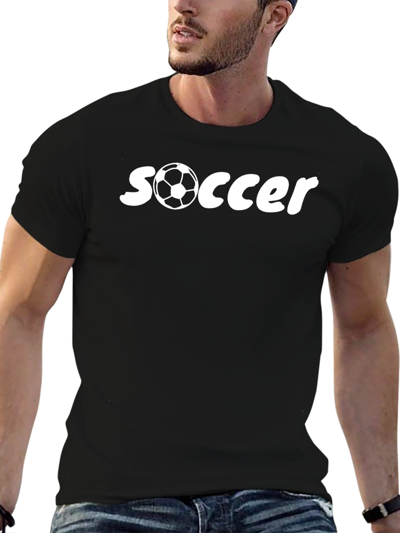 Black Soccer Graphic Tee - Black Cotton T-Shirt view 6