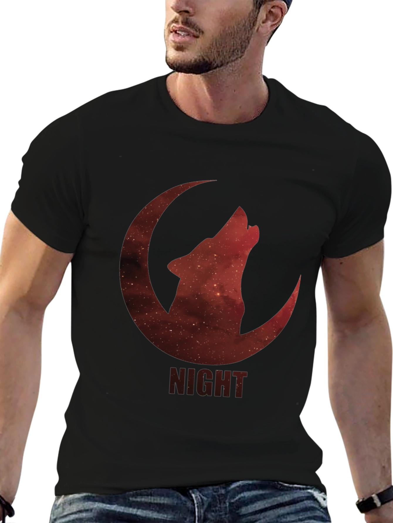 Black Night Wolf Moon Graphic T-Shirt view 6