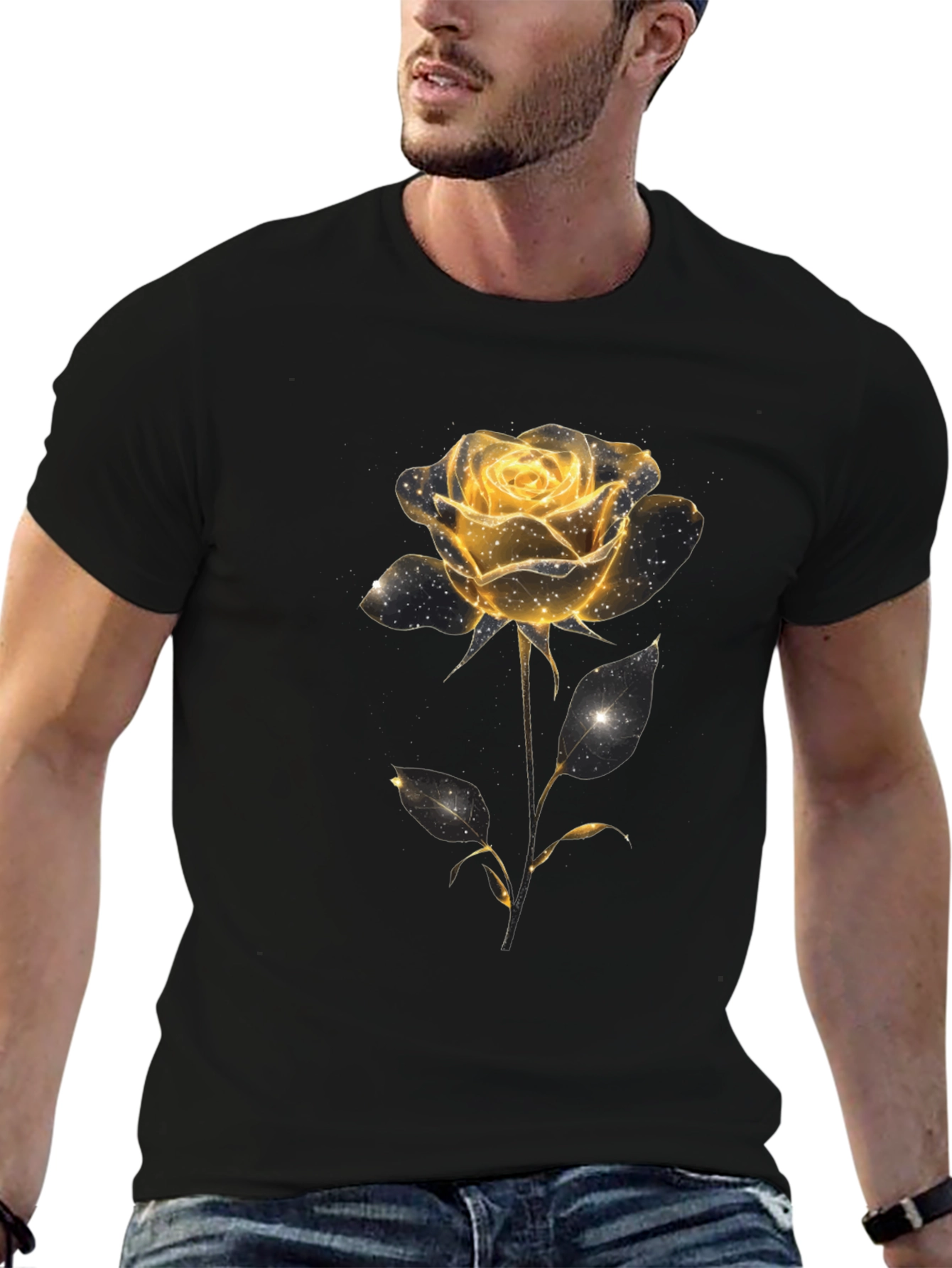 Black Golden Rose Graphic Tee - Black Cotton Blend view 6