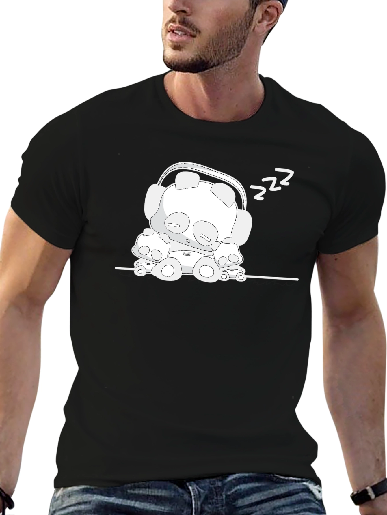 Black Sleepy Robot Graphic Black T-Shirt view 6