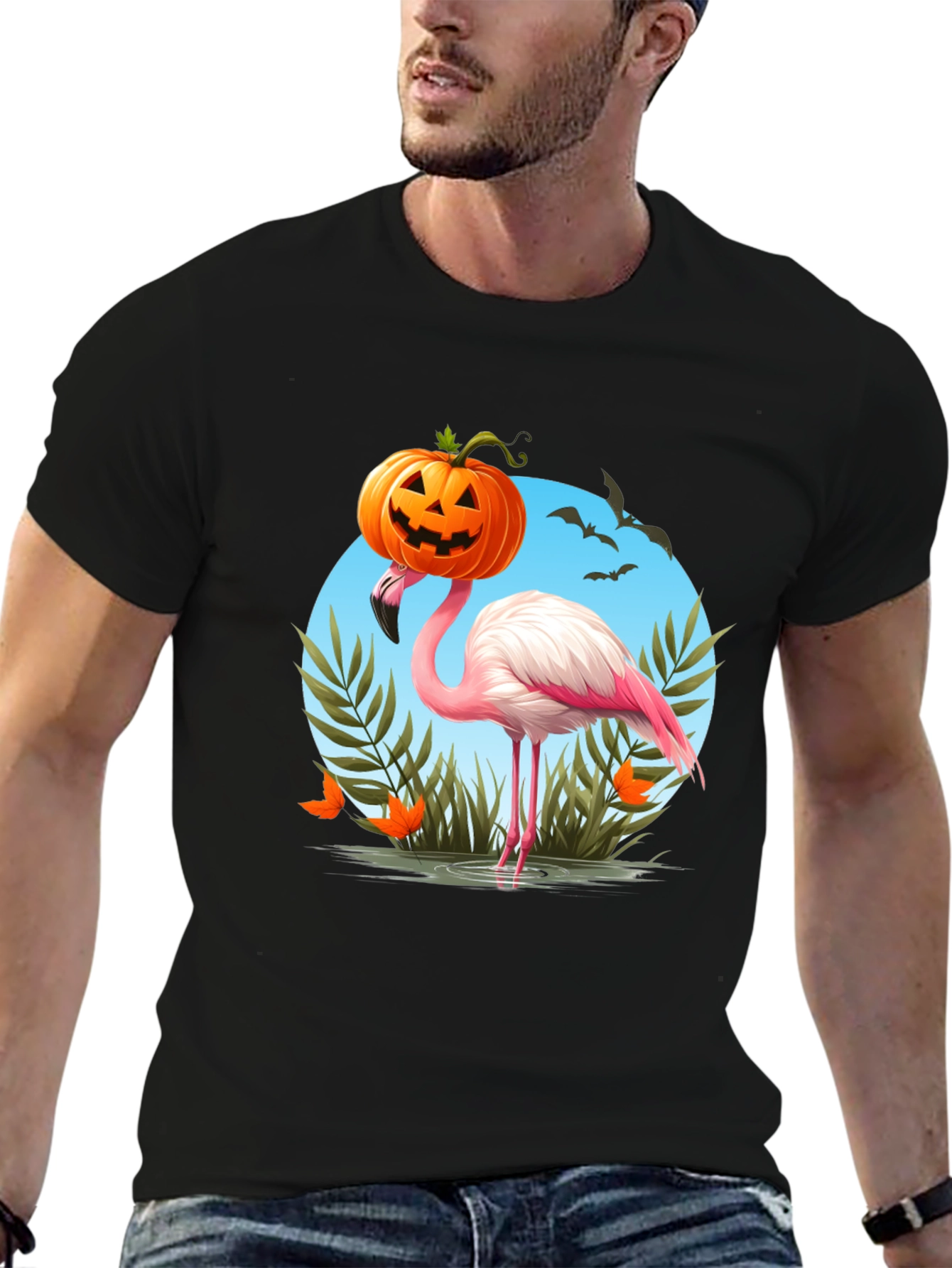 Black Halloween Flamingo Graphic Tee view 6