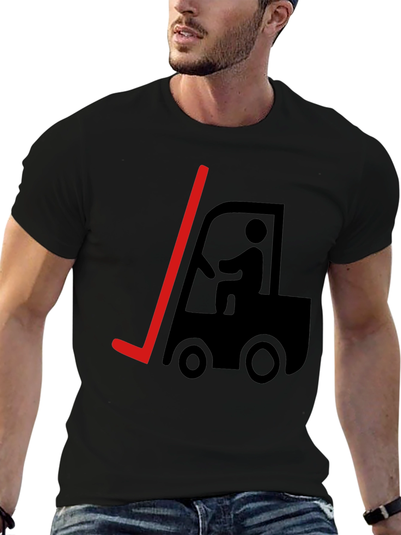 Black Forklift Humor Graphic T-Shirt - Black Cotton Tee view 6