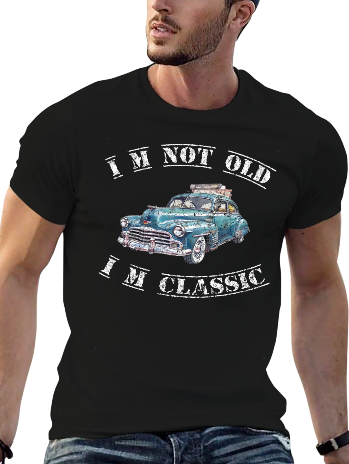 Black Classic Car Graphic Tee - I'm Not Old, I'm Classic T-Shirt view 6