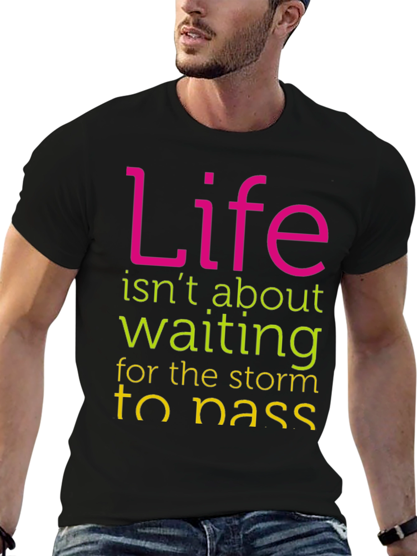 Black Inspirational Graphic T-Shirt - Life Isn't About Waiting view 6