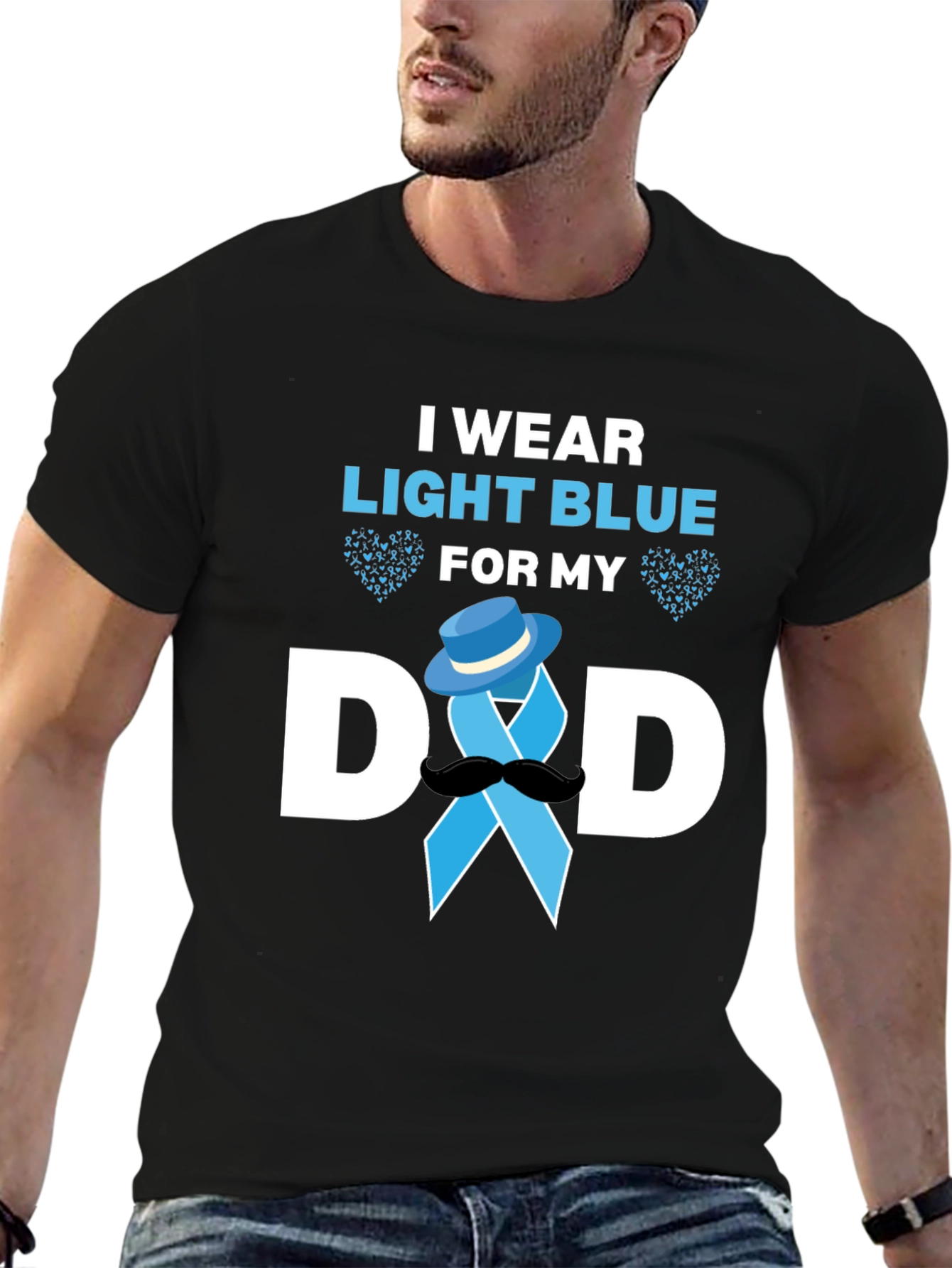 Black Light Blue Dad Support T-Shirt view 6