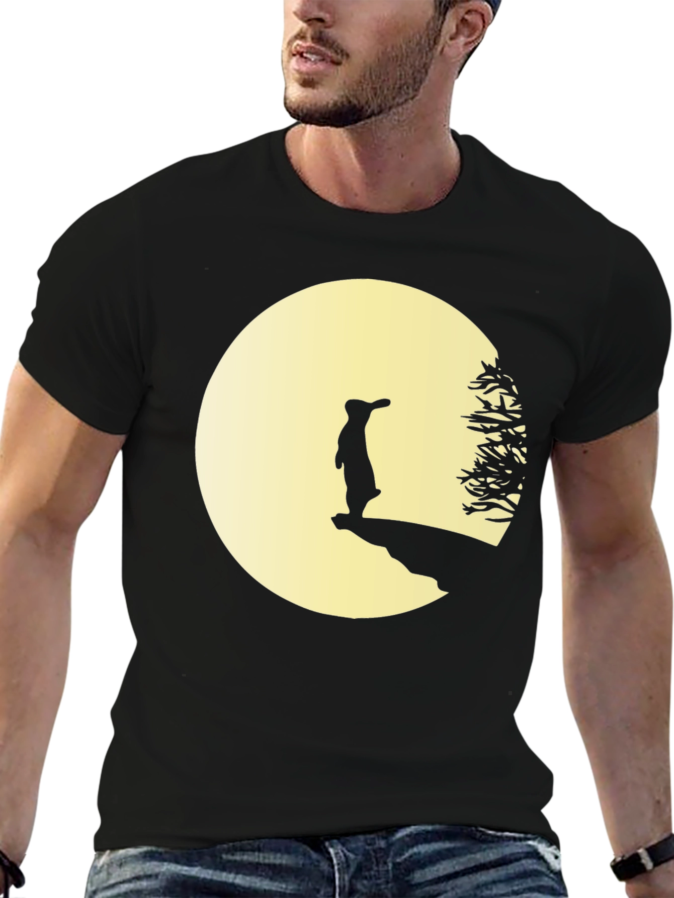 Black Silhouette Rabbit on Moon T-Shirt view 6