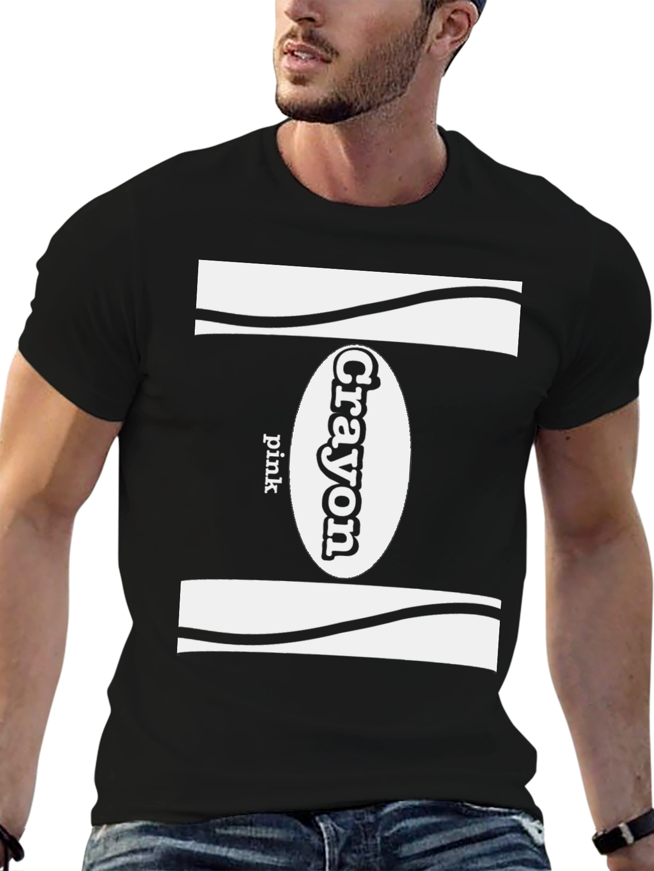 Black Crayon Pink T-Shirt - Novelty Graphic Tee view 6