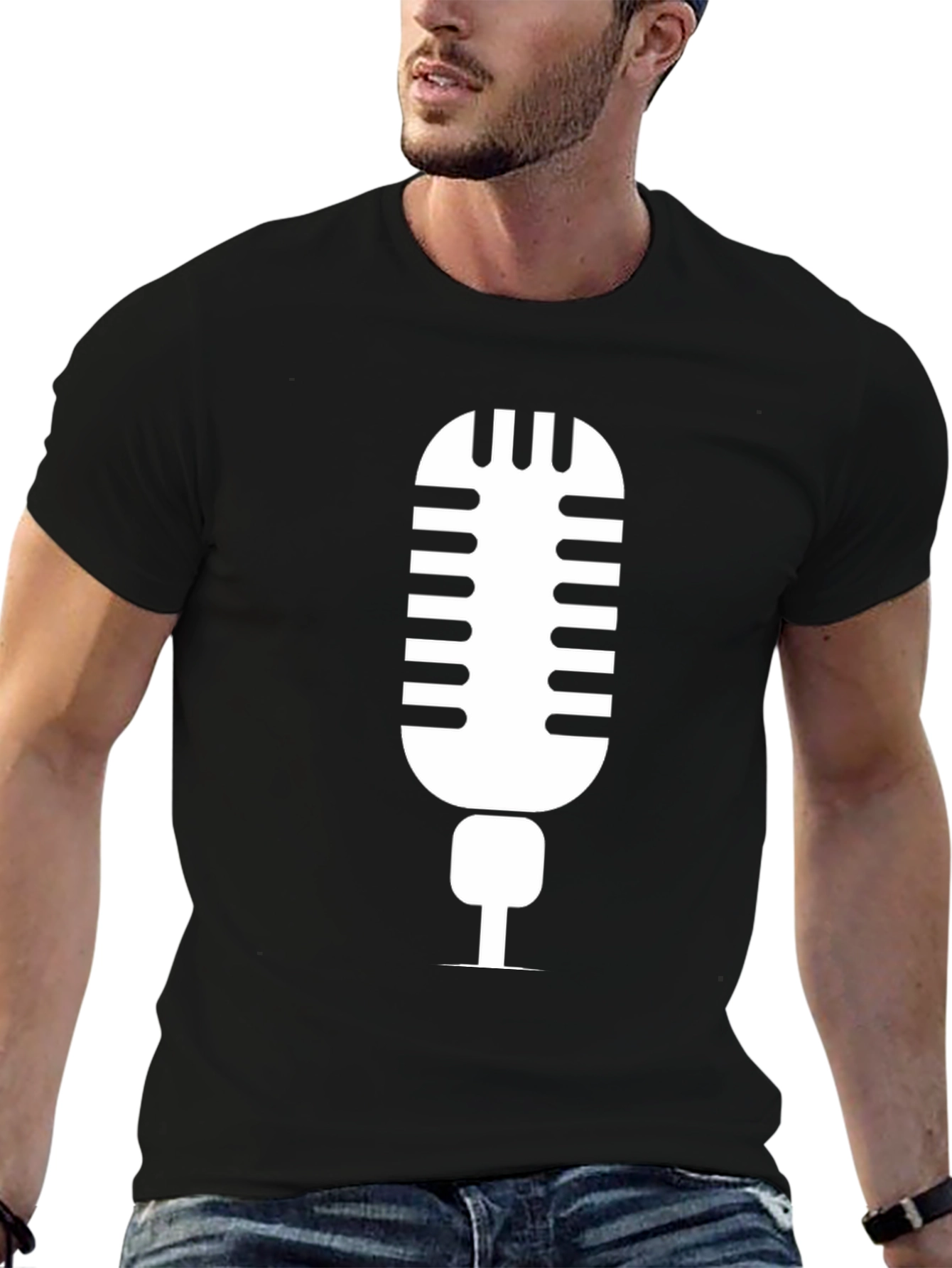 Black Retro Microphone Graphic Tee - Black Unisex T-Shirt view 6