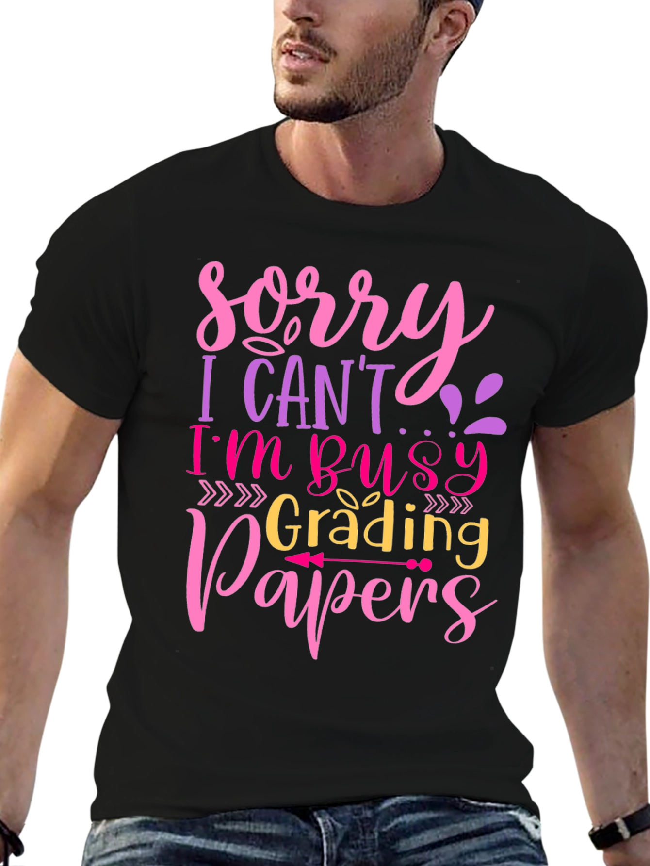 Black Busy Grading Papers T-Shirt: Teacher Life Apparel view 6