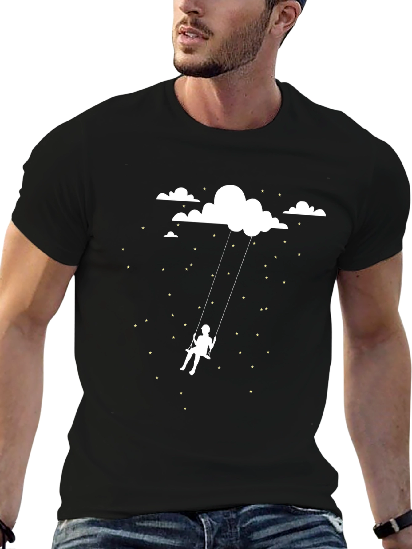 Black Dreamy Cloud Swing Graphic Tee - Black Cotton view 6