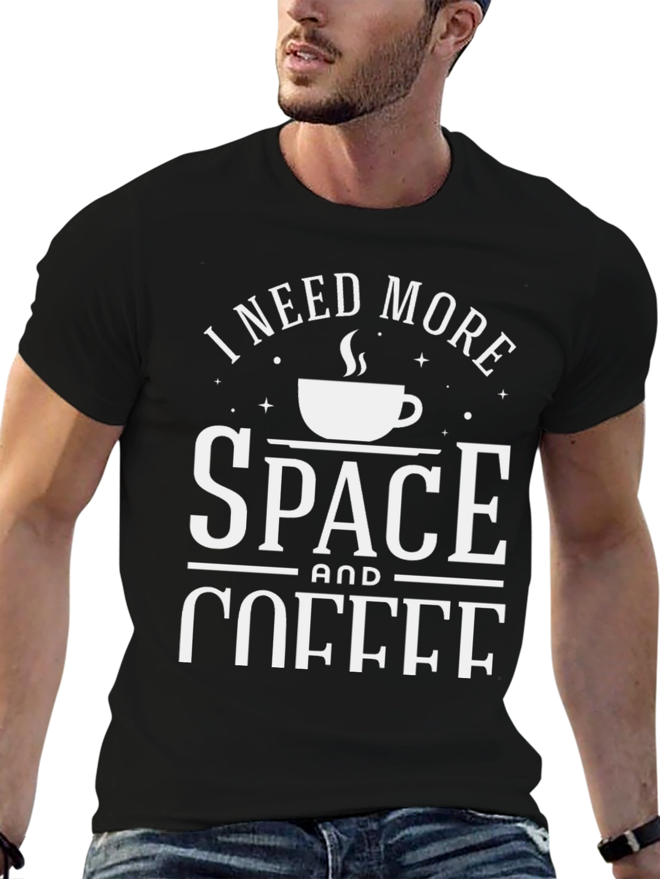 Black I Need More Space & Coffee Graphic T-Shirt view 6