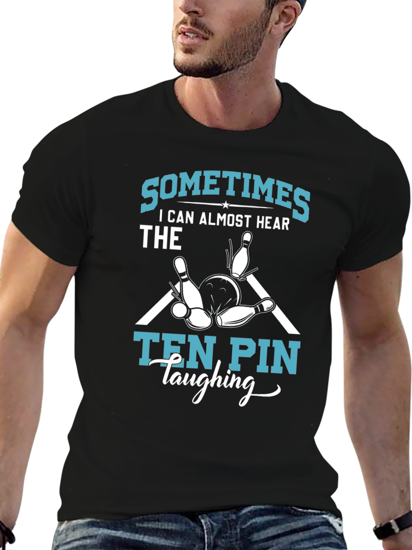 Black Funny Bowling T-Shirt - Ten Pin Laughing view 6