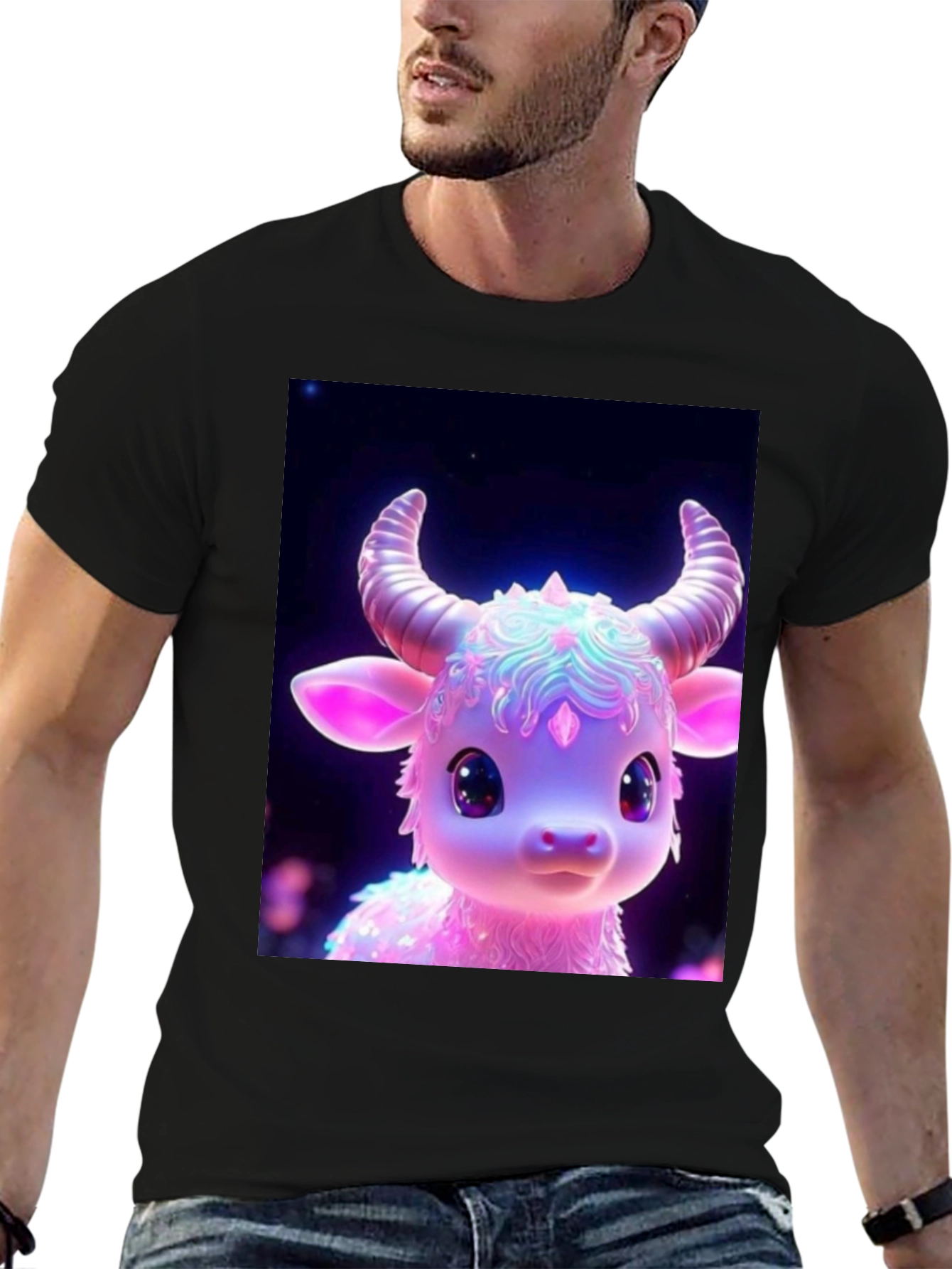 Black Cute Cartoon Cow Graphic Tee - Black view 6