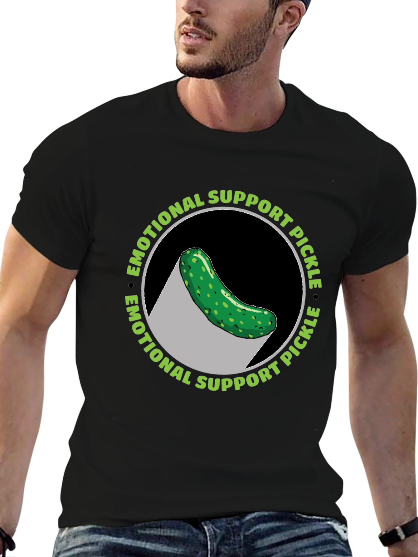 Black Emotional Support Pickle T-Shirt - Funny Graphic Tee view 6