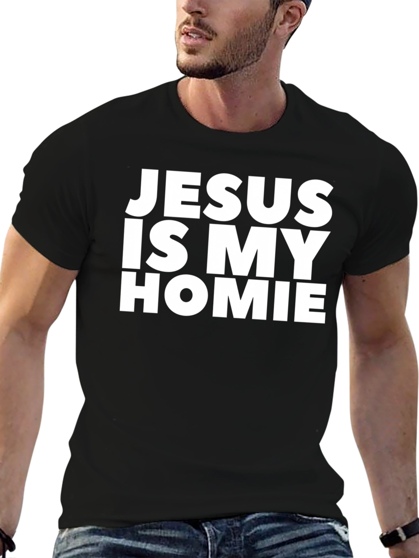 Black Jesus is my Homie Graphic T-Shirt - Black Crew Neck view 6