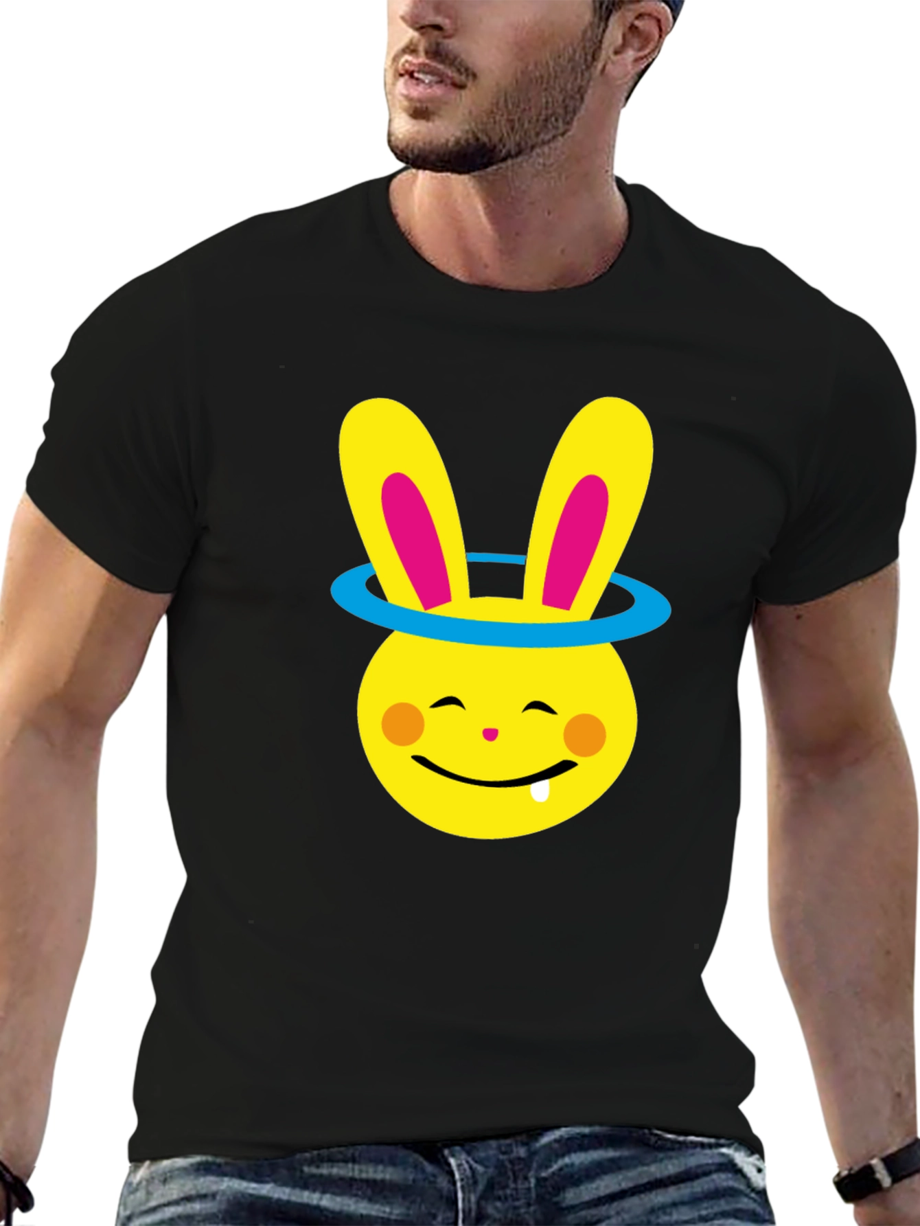 Black Funny Bunny Halo Graphic Tee - Soft Cotton Blend view 6