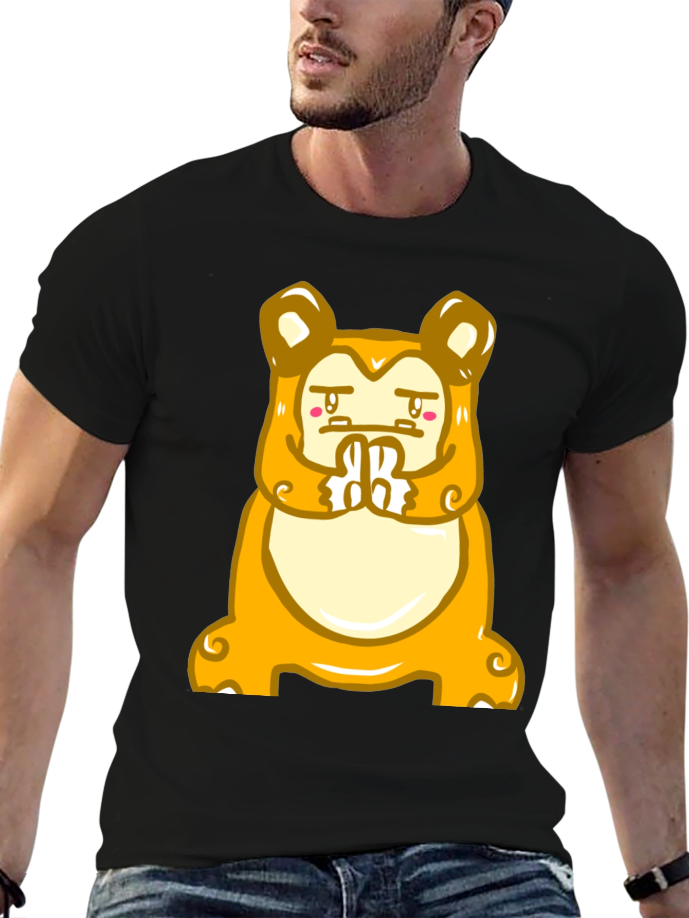 Black Funny Meditating Cartoon Character T-Shirt view 6