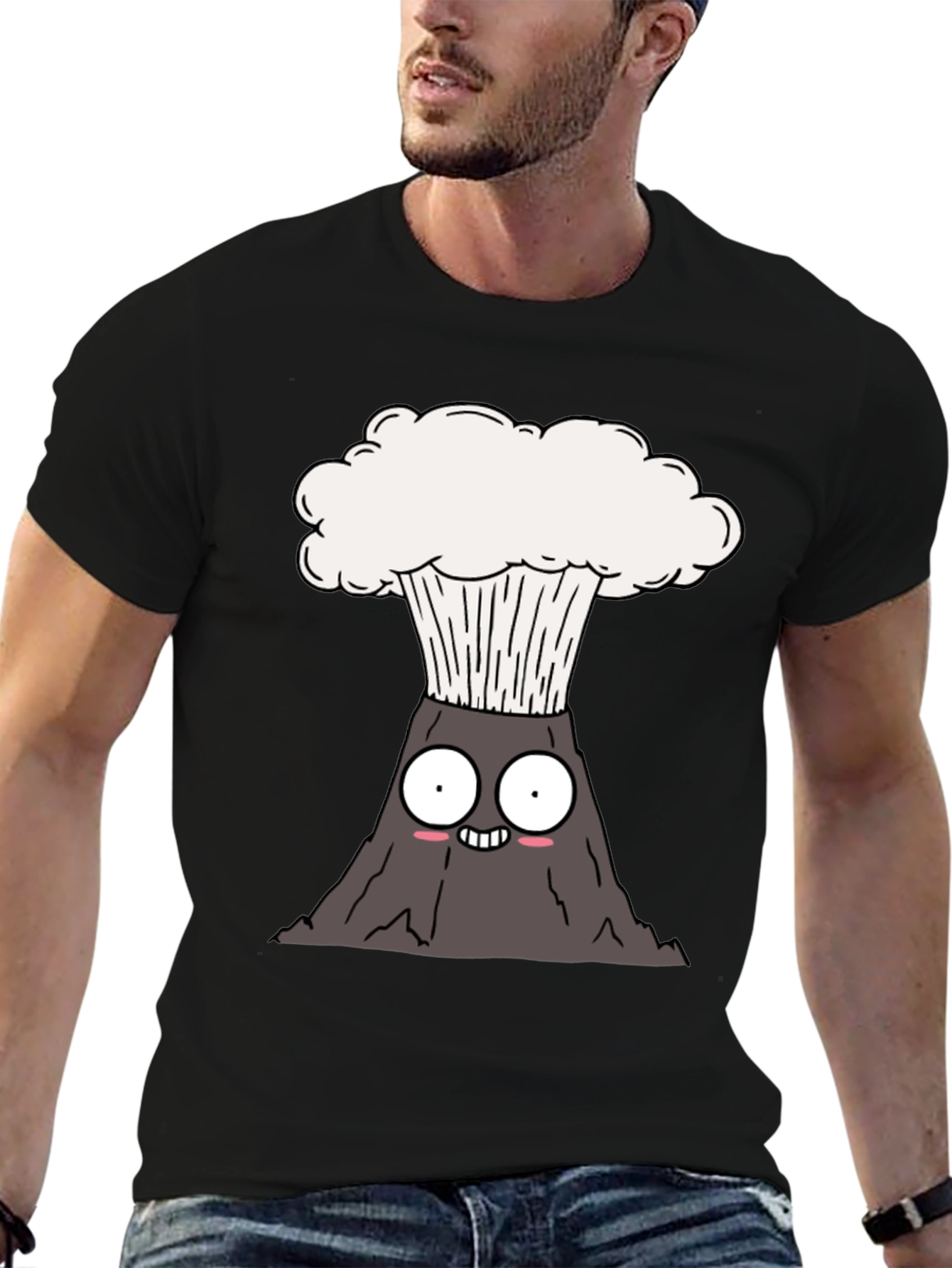 Black Cartoon Volcano T-Shirt - Erupting Style view 6