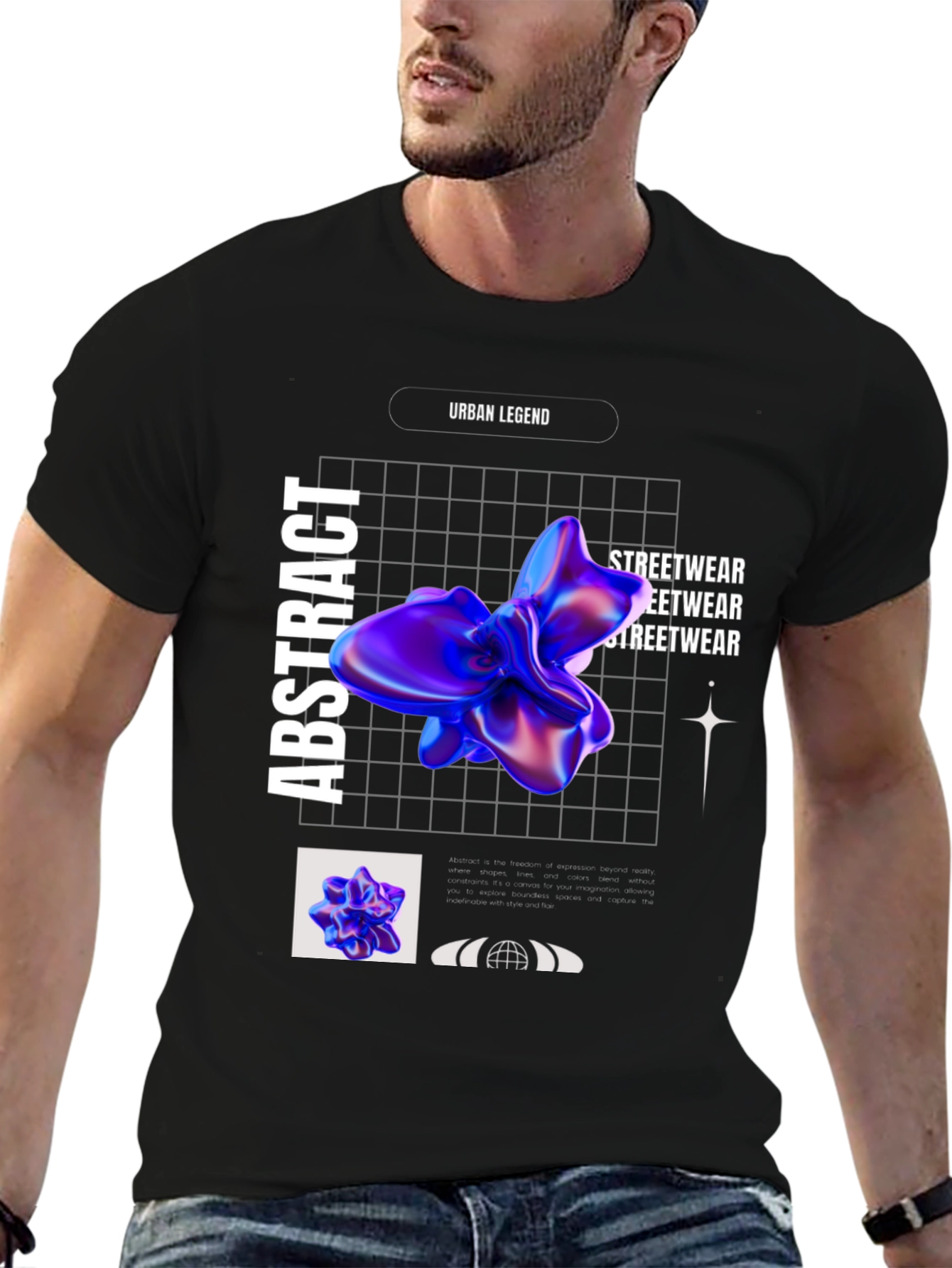 Black Abstract Graphic Print T-Shirt view 6