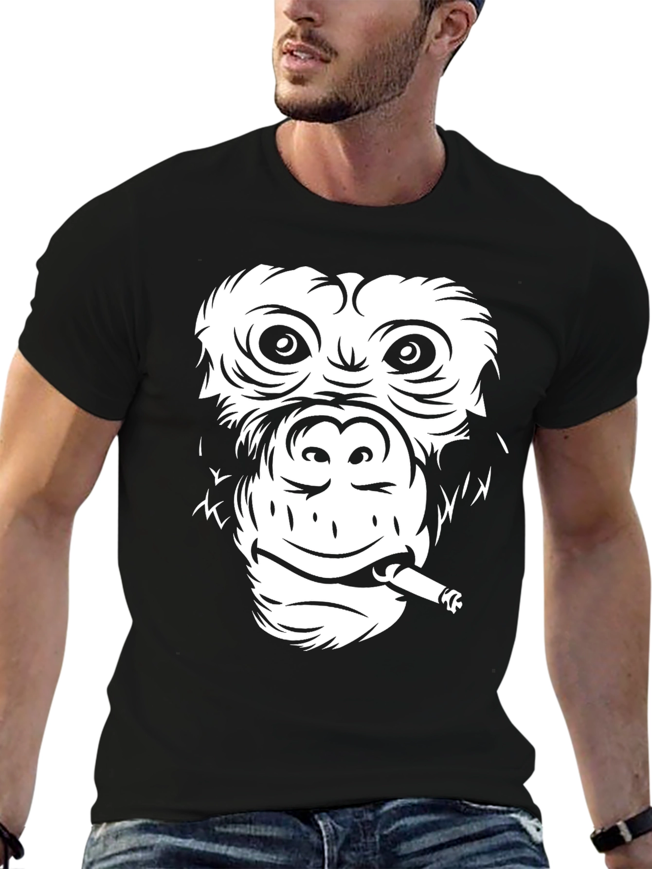 Black Cool Monkey Graphic Tee - Black Unisex T-Shirt view 6